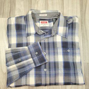 Wrangler Flex For Comfort Men’s Blue Plaid Button Up Shirt 2XL